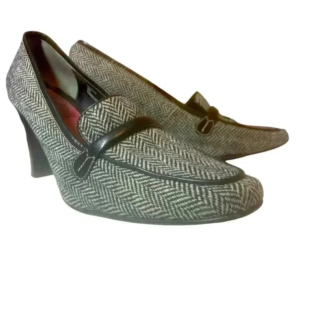 Carlos Falchi Vintage “Watson” Attractive Black & White Herringbone Tweed Heels - Picture 8 of 11